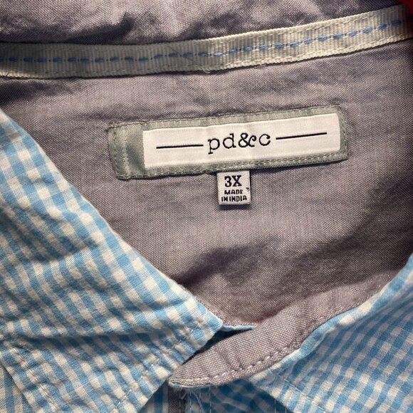 PD&C Shirt Mens Size 3X Classic Fit White Blue Print Short Sleeve,Pockets - Picture 3 of 12